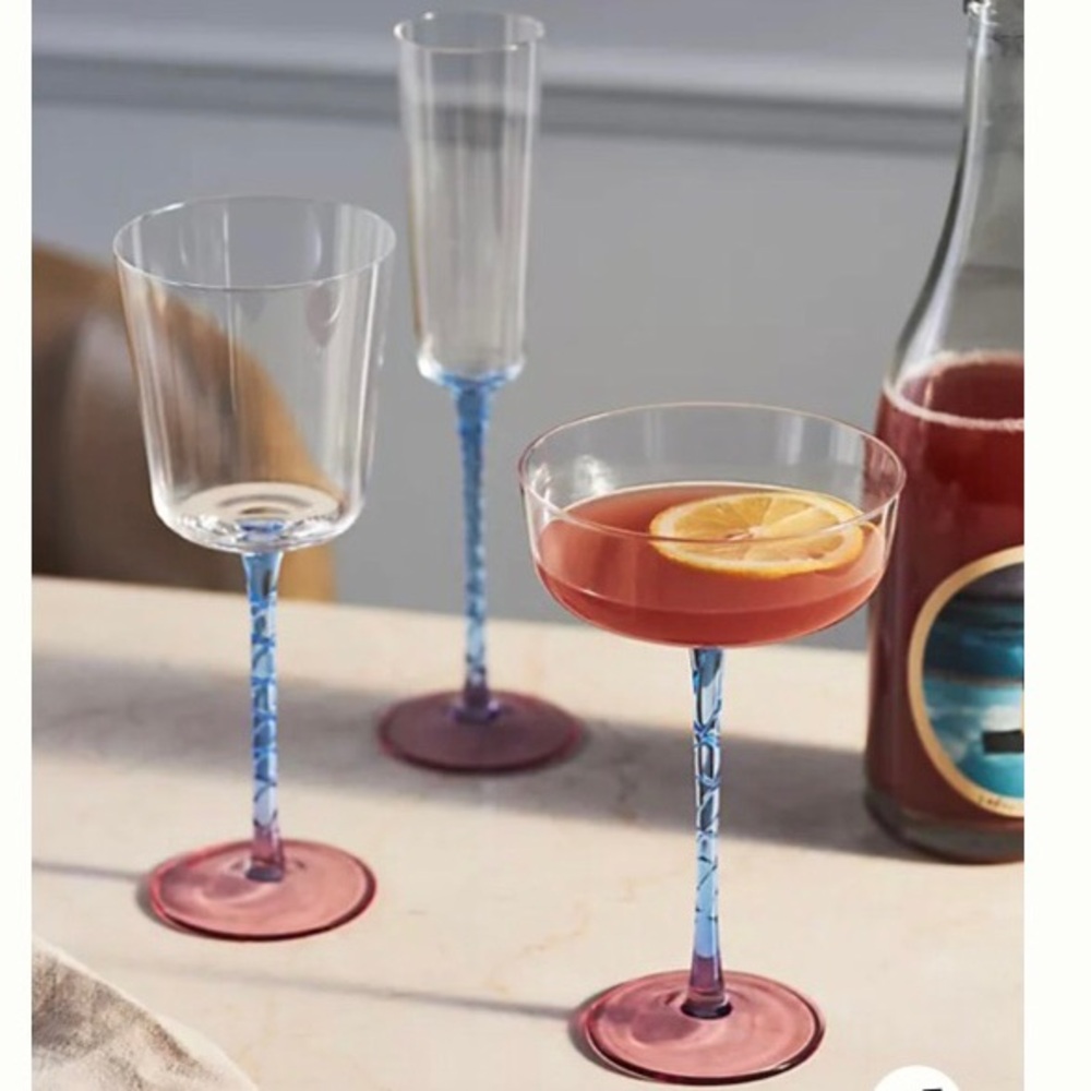 Anthropologie Coupe Glasses Handpainted Handblown Set Of Four New In Box NWT - Picture 2 of 9
